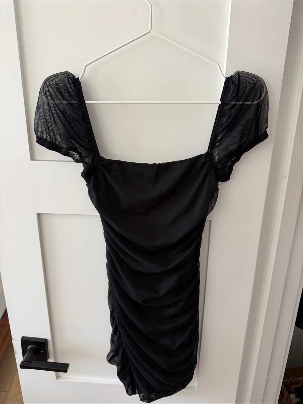 Princess Polly Black Puff-Sleeve Ruched Mini Dress